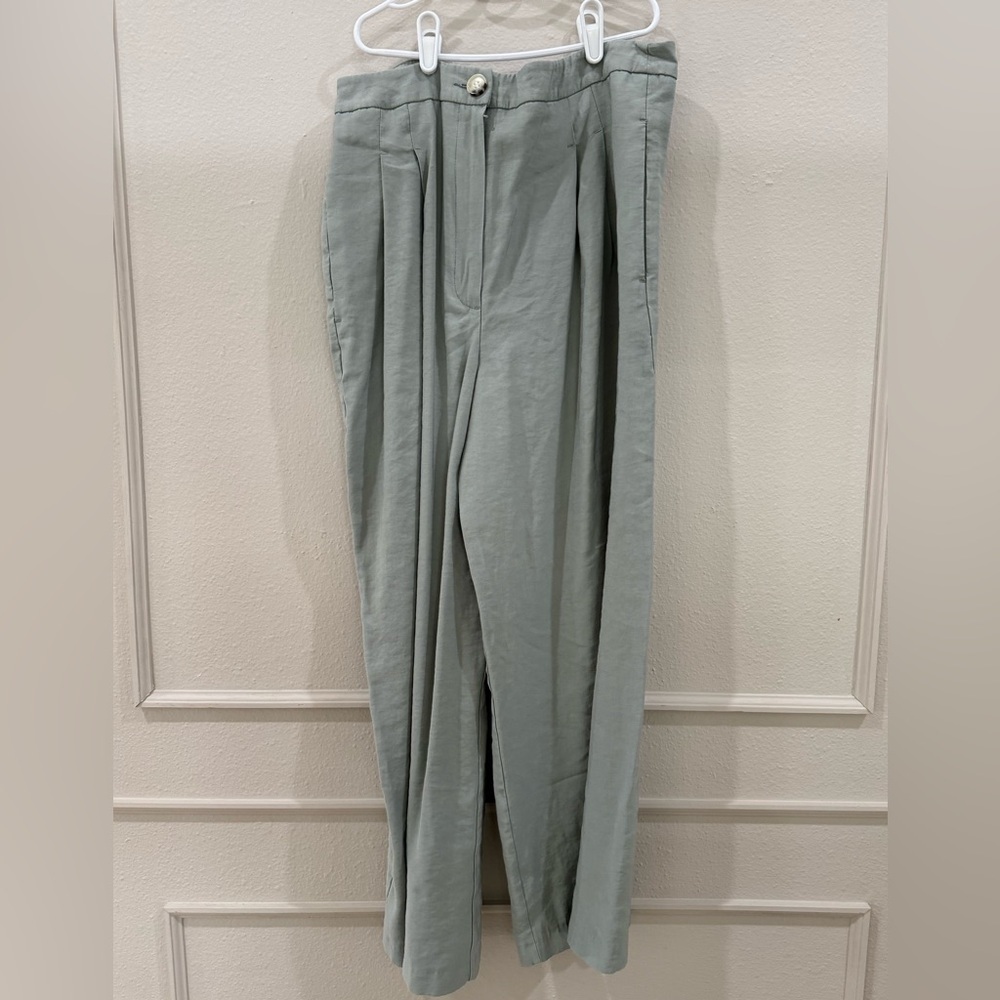 Topshop Women’s 10 sage green pleated wide leg lightweight trouser pant